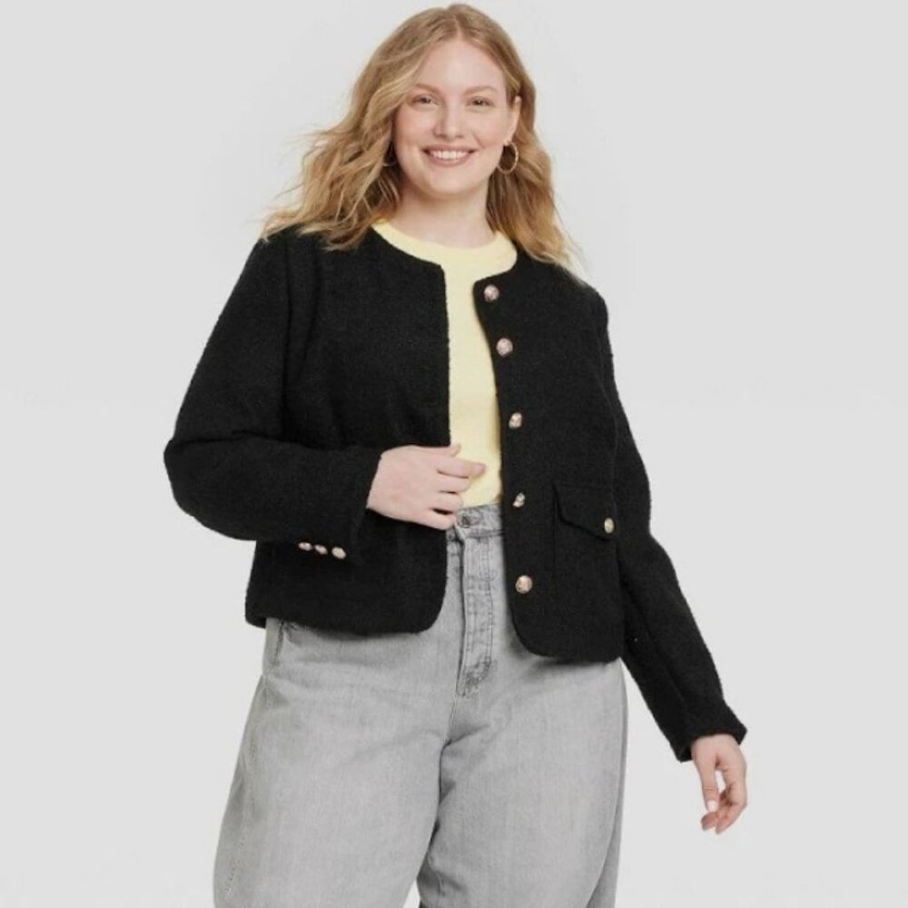 Women's Button-Front Jacket - Universal Thread Black L - Picture 4 of 6